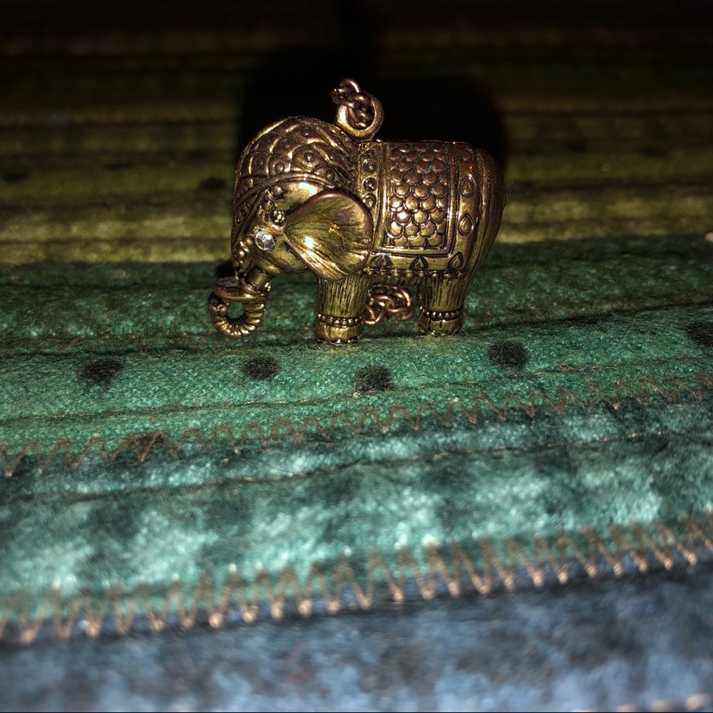 Bronze long chain elephant necklace
